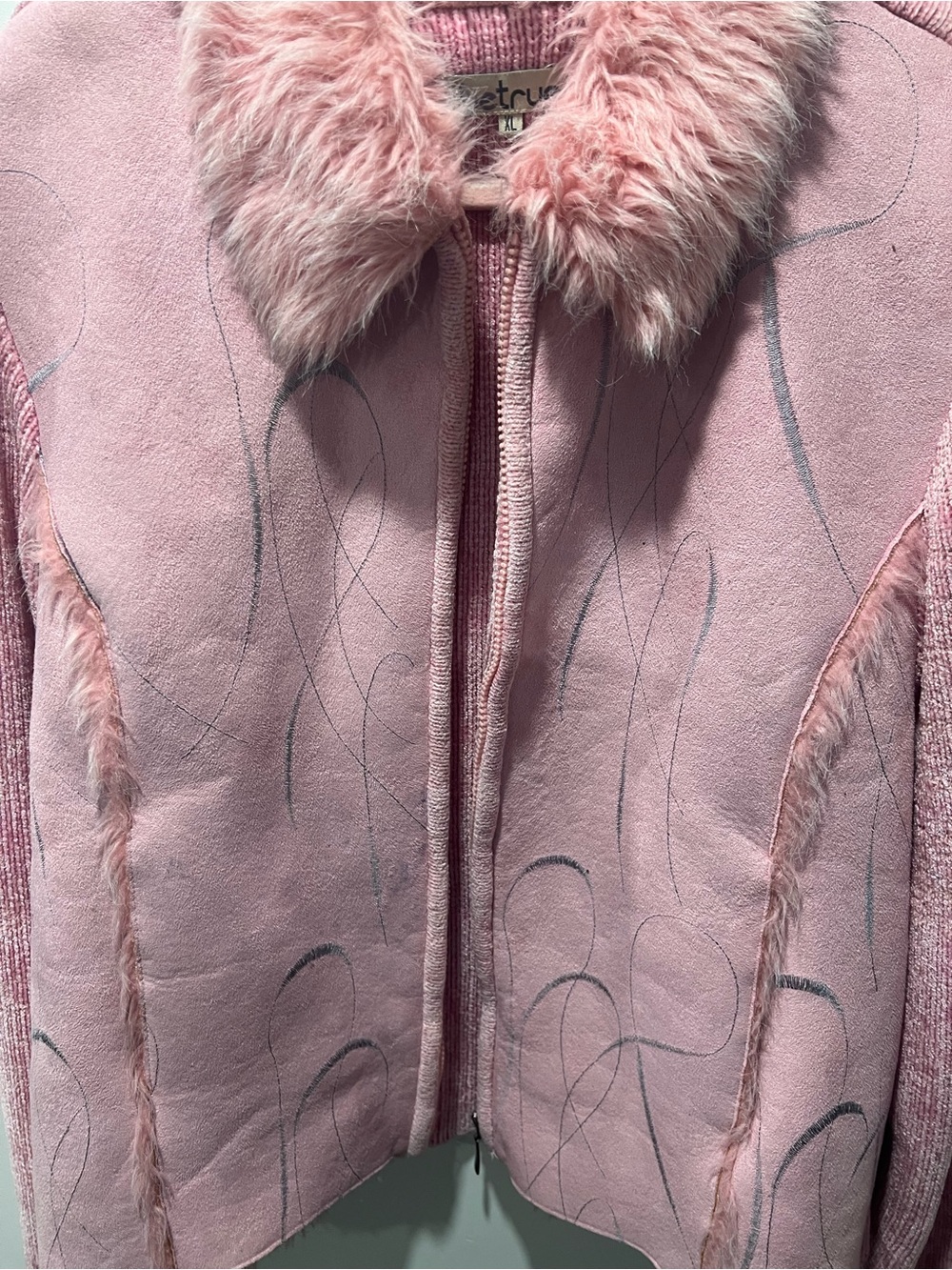 Women's Pink Teddy Jacket with Faux Fur Collar - Picture 2 of 6